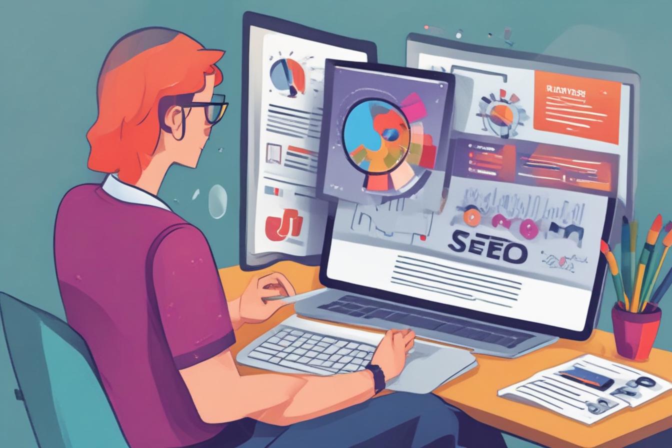 seo manager looking at seo analytics on laptop