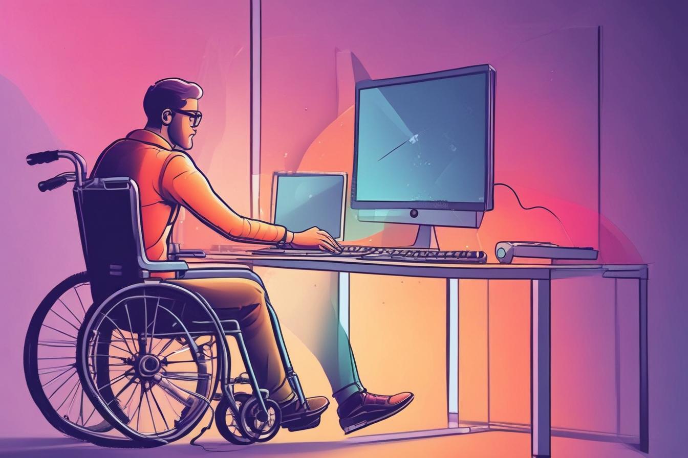 image of a person in a wheelchair using a computer, highlighting the importance of digital accessibility