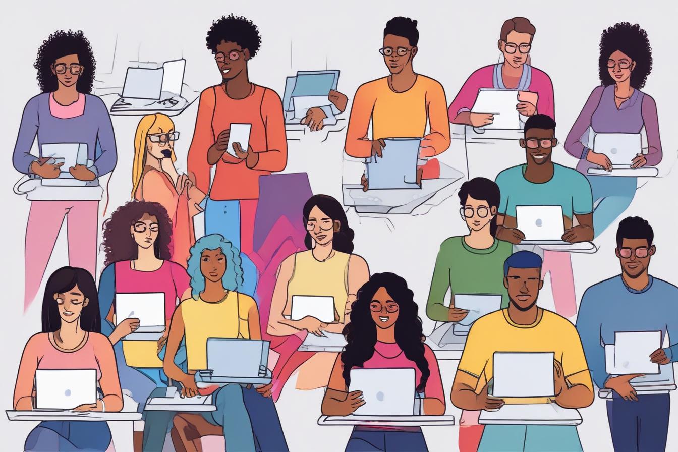 image of a diverse group of people using various digital devices, highlighting the importance of digital accessibility for all