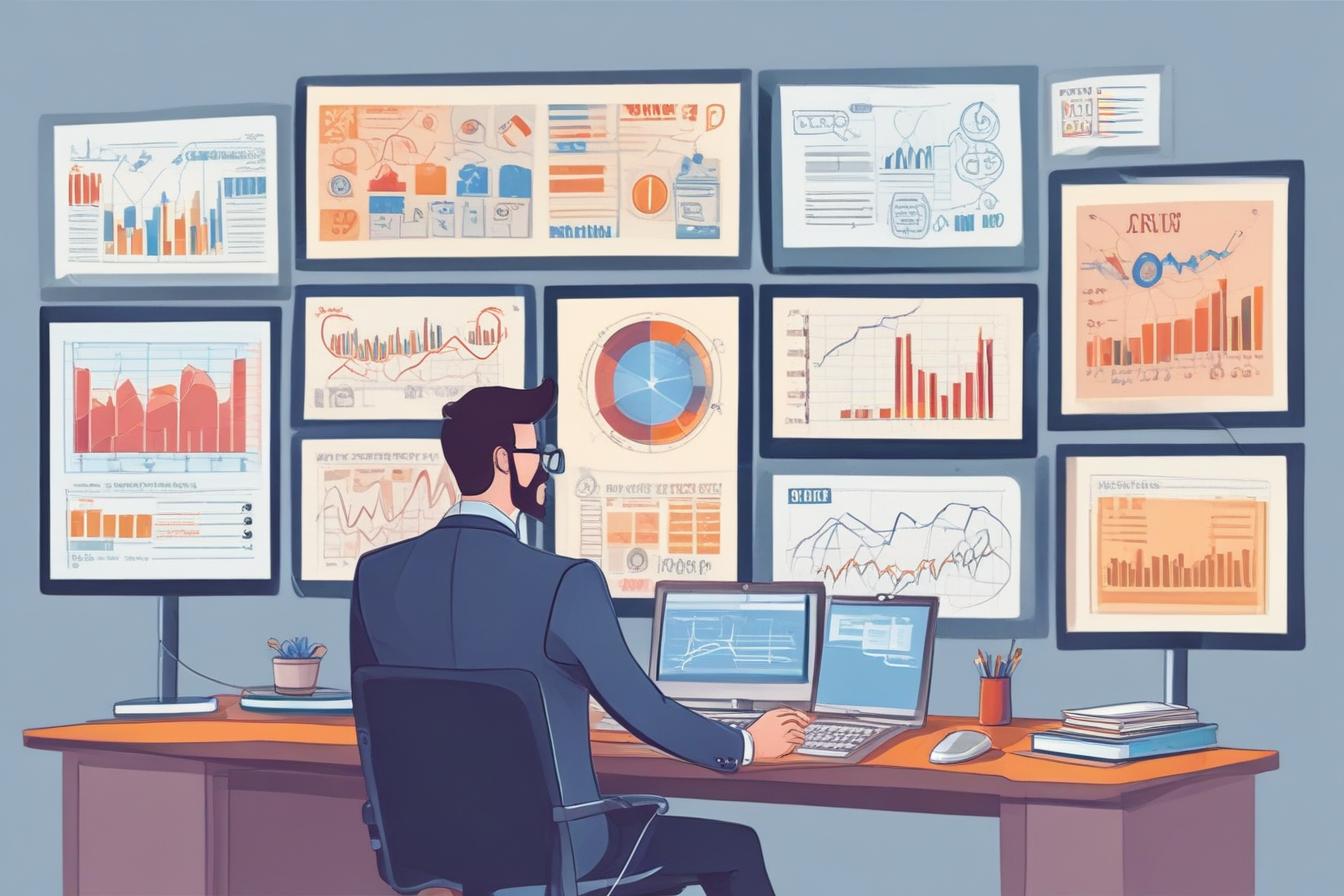 professional businessman analyzing SEO data on multiple screens