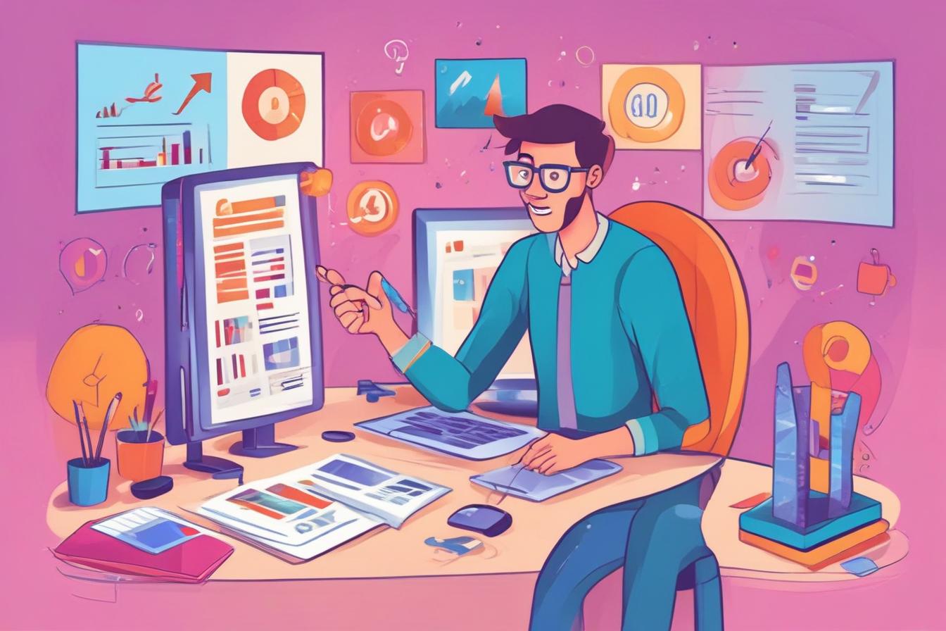 digital marketer analyzing SEO data and content strategy