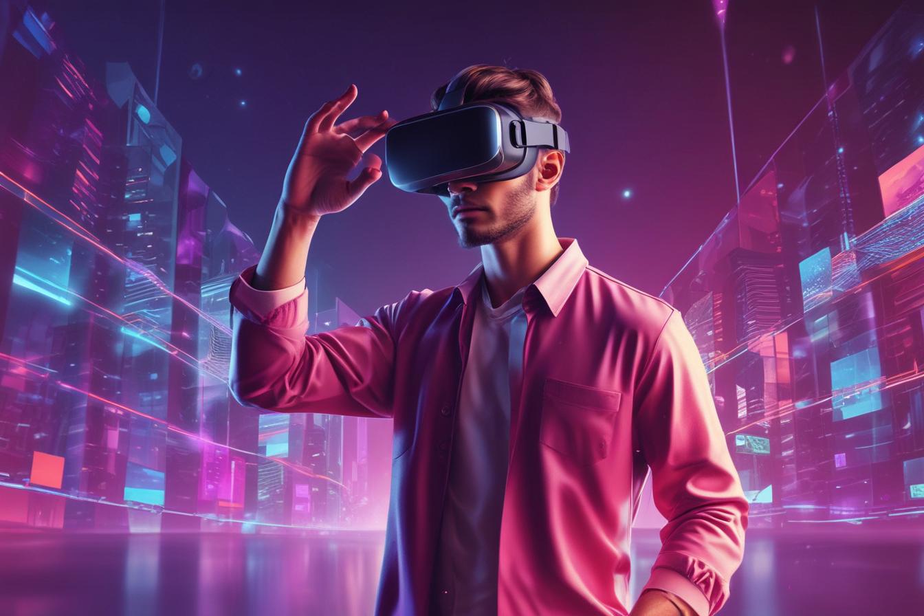 person wearing virtual reality headset exploring a virtual world