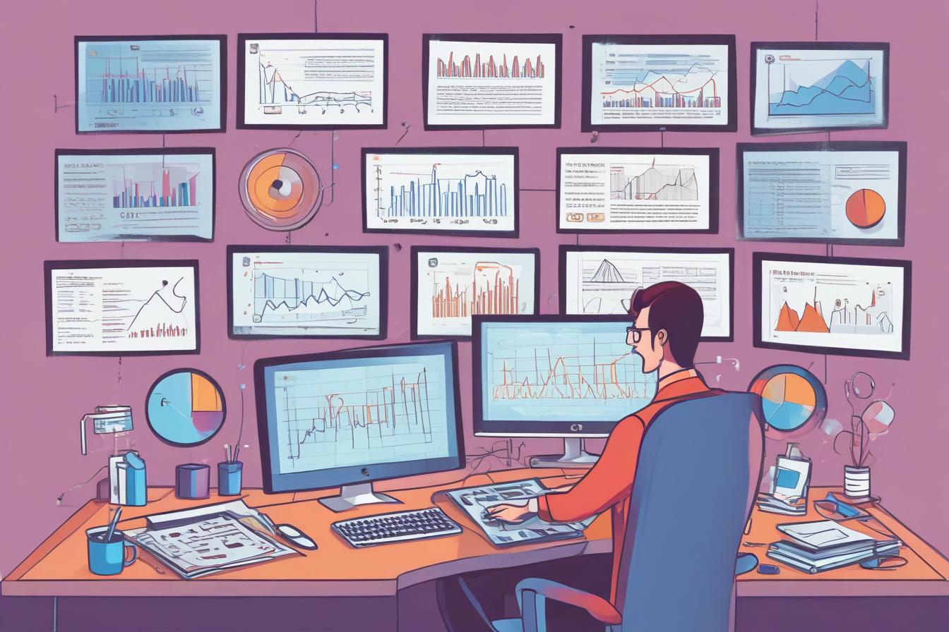 professional businessman analyzing SEO data on multiple screens