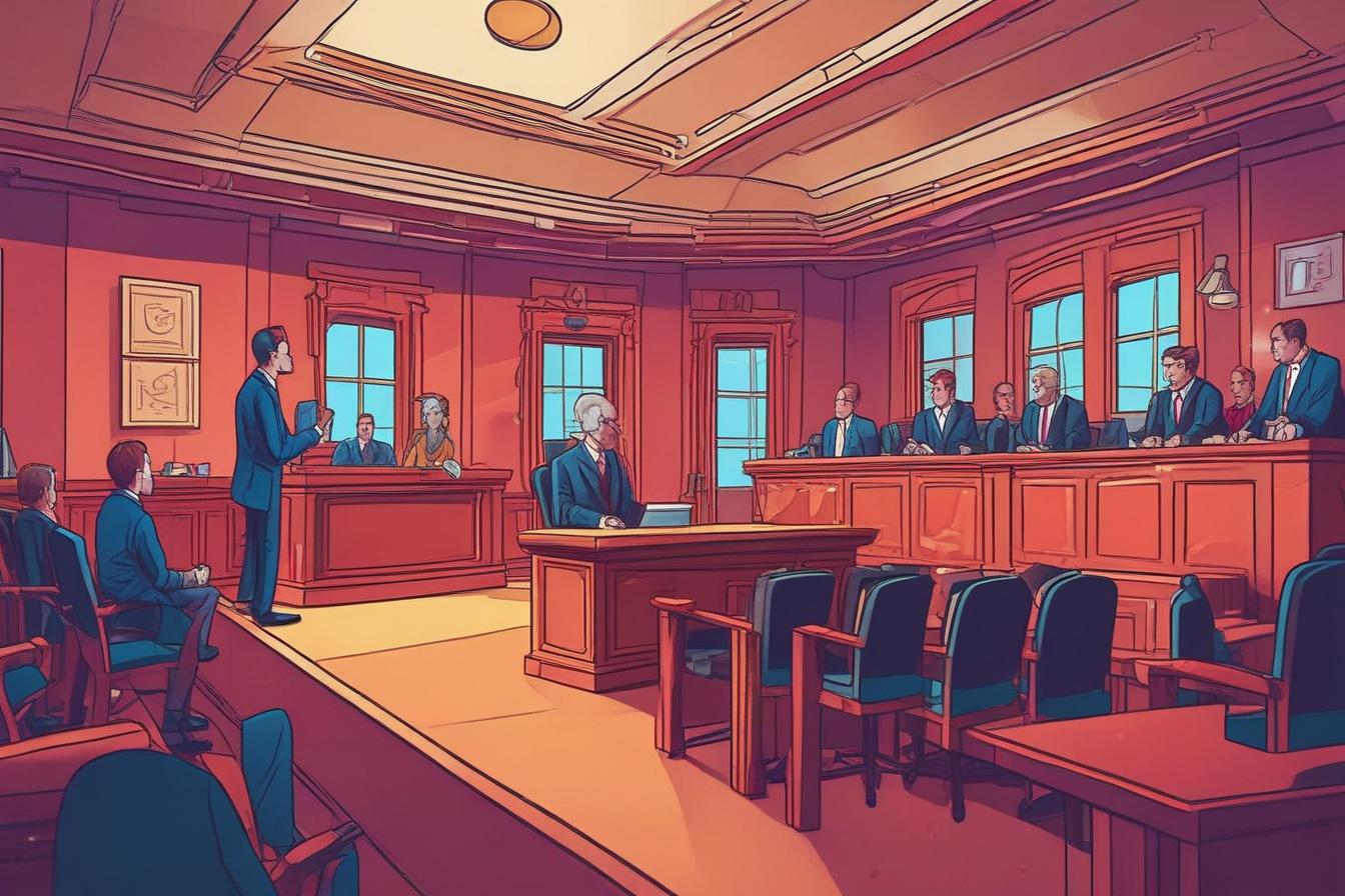 image of a courtroom scene, symbolizing the legal consequences of non-compliance with digital accessibility regulations