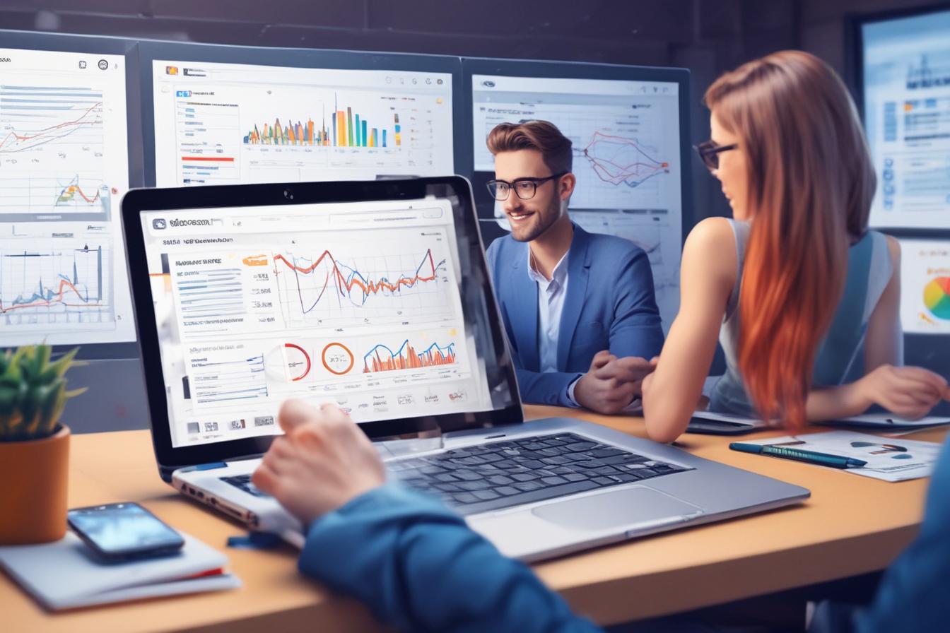 SEO expert analyzing featured snippet data on a laptop and tablet